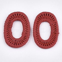 ワックスドポリエステルコード編みペンダント  鉄パーツ  オーバル  レッド  47~48x30~31x3mm&nbsp;FIND-T039-14E
