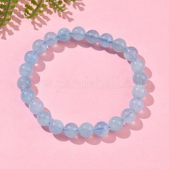 Natural Aquamarine Round Bead Stretch Bracelets for Men Women&nbsp;BJEW-U034-01C-04
