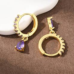 Brass Micro Pave Cubic Zirconia Hoop Dangle Earrings&nbsp;KK-Z166-13G-01