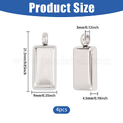304ステンレススチールペンダント4個  模造金レンガチャーム  プラチナ  21.5x9x4.5mm  穴：3mm&nbsp;STAS-CO0001-01P
