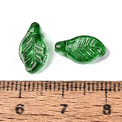 クリアガラスペンダント  リーフチャーム  グリーン  12x6.5x4.5~5mm  穴：0.9~1mm  約2940個/1000g&nbsp;GLAA-Q117-01C