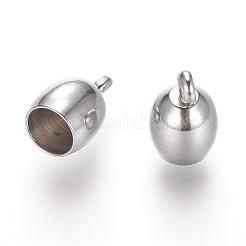 変色しにくい304ステンレススチールコードエンド  エンドキャップ  オーバル  ステンレス鋼色  10.5x7mm  穴：2.4mm&nbsp;STAS-P118-04