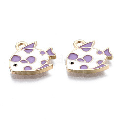 ライトゴールドメッキの合金エナメルペンダント  カドミウムフリー＆鉛フリー  魚  ミディアム蘭  15x16x1.5mm  穴：1.8mm&nbsp;X-ENAM-T009-85C-RS