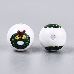 Christmas Printed Opaque Acrylic Round Beads&nbsp;OACR-T029-08E