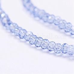 透明ガラスビーズ連売り  多面カット  ロンデル  コーンフラワーブルー  2.5x1.5~2mm  穴：0.5mm  約152~168個/連  11.5~12.5インチ&nbsp;EGLA-K010-A04