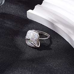 Square Natural Pearl Adjustable Rings&nbsp;RJEW-P113-10P