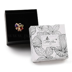 花柄の厚紙紙製ジュエリー収納ボックス  ギフトパッケージ用品  正方形  ホワイト  7.6x7.5x3.6cm&nbsp;CON-P022-01C