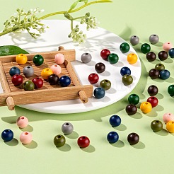 90Pcs 9 Colors Painted Natural Wood Beads&nbsp;WOOD-LS0001-30