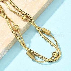 304ステンレススチールスネークチェーンブレスレット  女性用ダブルチェーンブレスレット  18KGP本金メッキ  7-3/8インチ（18.7cm）&nbsp;BJEW-U019-04G-01