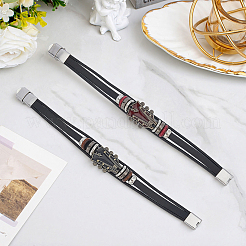 2Pcs 2 Colors Alloy & Leather Cord Bracelets for Men Women&nbsp;BJEW-CL0001-57