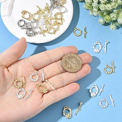 10袋2色真鍮トグル留め具  花と環  ミックスカラー  リング：17x12x2.5mm  バー：5x18x4mm  穴：3x1mm  5袋/カラー&nbsp;KK-YW0003-86