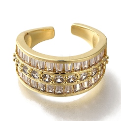 Rack Plating Brass Clear Cubic Zirconia Wide Open Cuff Rings&nbsp;RJEW-S411-20G