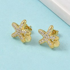Brass Micro Pave Clear Cubic Zirconia Stud Earrings&nbsp;EJEW-A145-03C-G