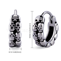 316ステンレススチール製スカルフープピアス（男性・女性用）  アンティークシルバー  13.5x15x3mm  ピン：1mm&nbsp;EJEW-SZ0001-95