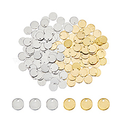160個 2色 201ステンレススチール 刻印 ブランクタグペンダント  フラットラウンド  ゴールデン·ステンレス鋼色  10x1mm  穴：1.2mm  80個/カラー&nbsp;STAS-DC0015-51