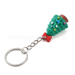 クリスマスをテーマにした鉄製キーホルダー  シリコンペンダント付き  クリスマスツリー  8.7cm  ツリー：34x20x19mm&nbsp;KEYC-L035-01P-03