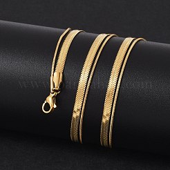316 Stainless Steel Round Snake and Herringbone Chains Double Layer Necklace for Women Men&nbsp;NJEW-C025-01G