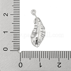 真鍮マイクロパヴェクリアキュービックジルコニアペンダント  葉  プラチナ  21.3x8x2.8mm  穴：1.4mm&nbsp;KK-U015-12P