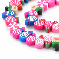 模造食品手作りポリマークレイビーズ連売り  ケーキ  ミックスカラー  9.5~12.5x6~10x4~5mm  穴：1.2~1.6mm  約40個/連  10.24インチ〜14.96インチ（26~38cm）。&nbsp;CLAY-N011-42A