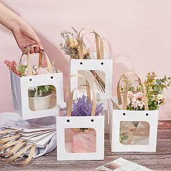 クラフト紙のハンドバッグ  透明な四角い窓付き  ギフトバッグ  長方形  ホワイト  展開：26x15x15cm&nbsp;LS-CARB-WH0018-03B