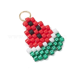 ガラスシードビーズペンダント  フルーツチャーム  304ステンレススチール製丸カン付き  スイカ  15x12x1.5mm  穴：3mm&nbsp;PALLOY-MZ00517-01