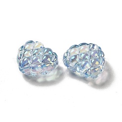 透明アクリルワッフルビーズ  ハート  スチールブルー  17.2~17.4x20~20.4x9.6mm  穴：3~3.2mm&nbsp;OACR-E016-01E
