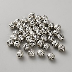 チベット風合金ビーズ  星柄丸  アンティークシルバー  5.5mm  穴：1.7mm&nbsp;TIBEB-WH0002-15