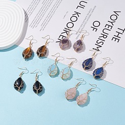 Teardrop Gemstone with Tree Dangle Earrings&nbsp;EJEW-JE04867