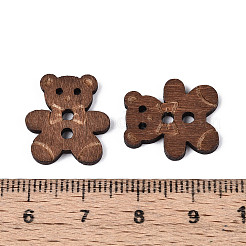 クマの木のボタン  2穴  染め  ココナッツブラウン  18x16x2mm  穴：2mm＆1.2mm&nbsp;BUTT-T013-12A