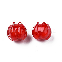 手作りランプワークビーズ  花  ファイヤーブリック  10~11x11.5~12.5mm  穴：1.2mm&nbsp;LAMP-T016-11H