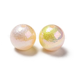 UVメッキ虹色のABSプラスチックビーズ  テクスチャラウンド  桃パフ  14x13mm  穴：2mm&nbsp;SACR-A001-05A