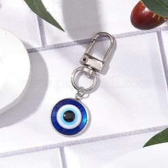 フラットラウンドでナザールボンジュウのある304ステンレススチールと樹脂のペンダント装飾  バッグ装飾用の合金製回転留め金チャーム  プラチナ  59mm&nbsp;HJEW-JM01946-01