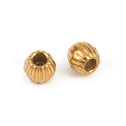304ステンレススチールビーズ  段ボールビーズ  18KGP本金メッキ  イオンプレーティング（ip）  コラム  4x3.5mm  穴：1.2mm&nbsp;STAS-D394-02E-G