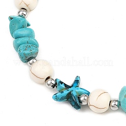 Dyed Synthetic Turquoise Starfish & Chip Beaded Anklets with 304 Stainless Steel End Chains&nbsp;AJEW-AN00733-02