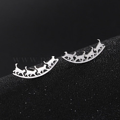 変色しない304ステンレススチールスタッドピアス  猫  ステンレス鋼色  24x8mm&nbsp;EJEW-H095-03P