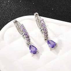 Brass Micro Pave Cubic Zirconia Hoop Dangle Earrings&nbsp;KK-Z166-13P-01