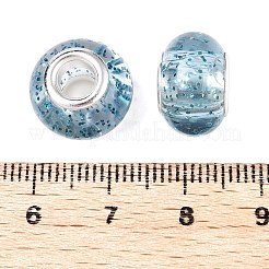 エポキシ樹脂ヨーロピアンビーズ  大穴ビーズ  グリッターパウダーとプラチナトーン真鍮ダブルコア  ロンデル  ライトスカイブルー  14x9mm  穴：5mm&nbsp;RPDL-N015-02B-1