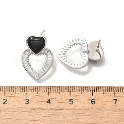 Brass Cubic Zirconia & Black Agate Stud Earrings&nbsp;EJEW-M048-03P