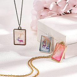 Matte Style Rack Plating Alloy Open Back Bezel Pendants&nbsp;PALLOY-OC0001-07