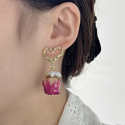 Heart Brass Shell Pearl Dangle Stud Earrings&nbsp;FS-WGDBC6E-01