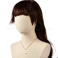 女の子の女性のためのハートシェルペンダントネックレス付きフラットラウンド  304ステンレススチールカーブチェーンネックレス  ゴールドカラー  乳白色  18.07インチ（45.9cm）&nbsp;NJEW-JN03682-01