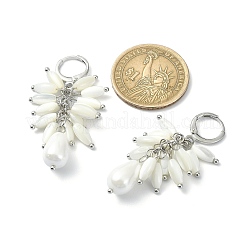 染色天然シェル＆シェルパールティアドロップダングルフレンチフックピアス  女性用真鍮クラスターイヤリング  ホワイト  47.5x13mm&nbsp;EJEW-TA00297