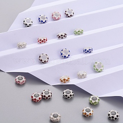 シルバーカラーメッキ合金ラインストーンヨーロッパビーズ  大穴ビーズ  ロンデル  ミックスカラー  11x6mm  穴：5mm  8色  5個/カラー  40個/箱&nbsp;CPDL-X0001-02