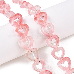 チェリークォーツガラスビーズ連売り  中空の心  10x10x3~4mm  穴：1mm  約20個/連  7.48インチ（19cm）&nbsp;G-N342-95