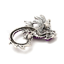 ドラゴンエナメルピンブローチ  バックパックの服用のアンティークシルバー合金ラインストーンバッジ  パープル  56x41x17mm  穴：5x3.5mm&nbsp;JEWB-F027-03