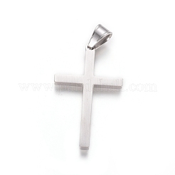 304ステンレスペンダント  クリスタルラインストーン付き  クロス  ステンレス鋼色  43.5x25.5x3.5mm  穴：5x7.5mm&nbsp;STAS-E485-07P