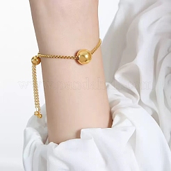 304 Stainless Steel Round Ball Charm Box Chain Slider Bracekets for Women&nbsp;MP4435-4
