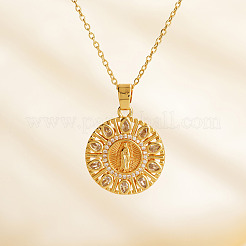 Vintage Brass Pave Cubic Zirconia Hollow Round Religion Virgin Mary Pendant Necklaces for Women&nbsp;LS-EZ3168-1