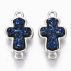 合金コネクター  ドゥルージー樹脂カボション付き  クロス  プラチナ  ミックスカラー  19x10.5x4mm  穴：1.4mm&nbsp;PALLOY-R119-12
