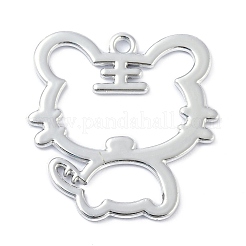 合金ペンダント  虎  DIYジュエリーキーホルダーアクセサリー用  プラチナ  27.8x27x1.3mm  穴：1.7mm&nbsp;PALLOY-F279-01P